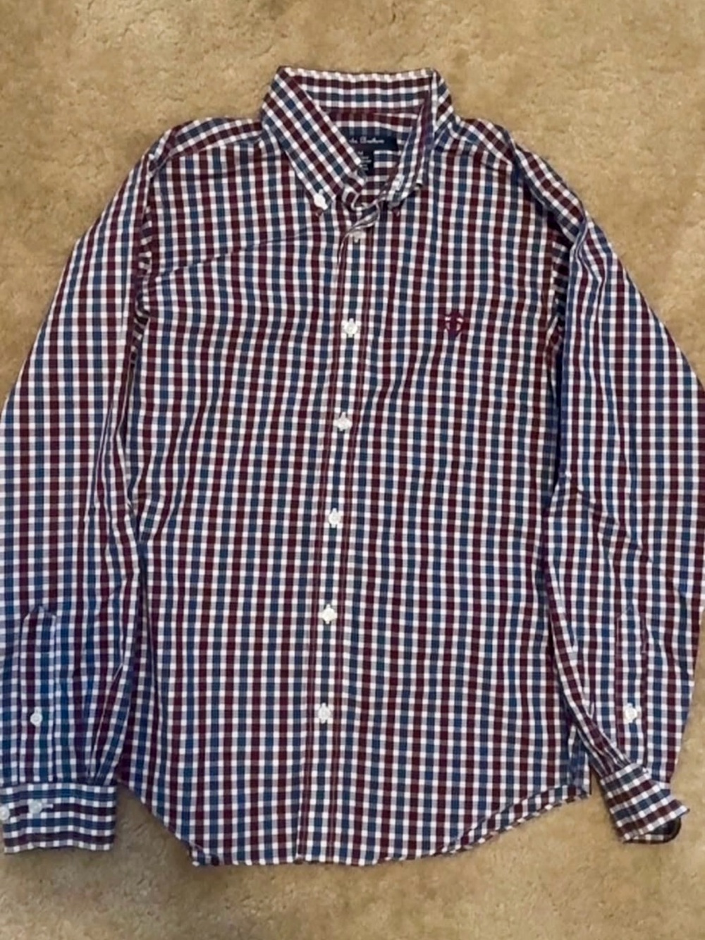 Brooks Brothers Boys Button-Down Check Shirt - Burgundy & Blue